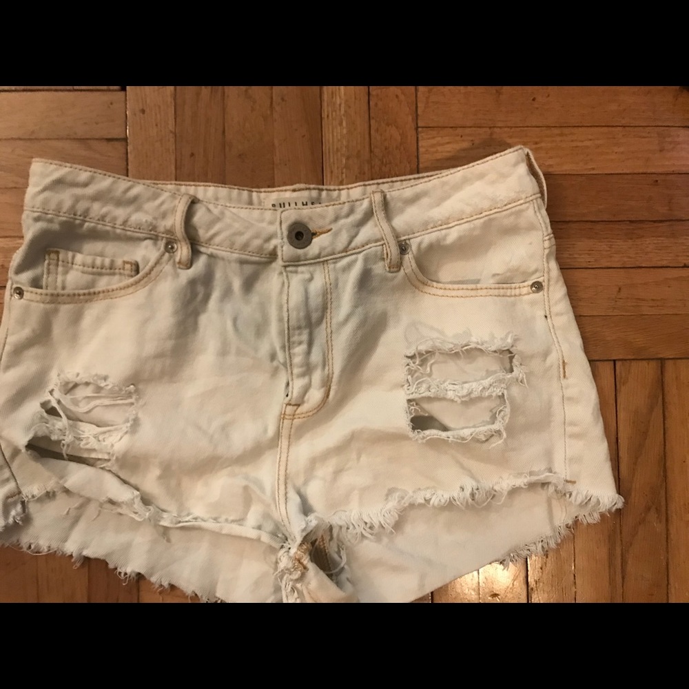 High top White jean shorts